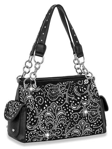 Sparkling Rhinestone Pattern Shoulder Bag - Black